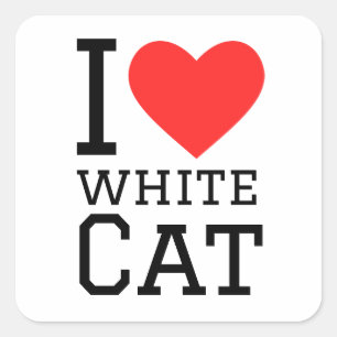 I love white cat square sticker