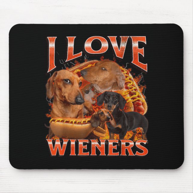 I Love Wieners Funny Offensive Dachshund Bootleg G Mouse Mat (Front)