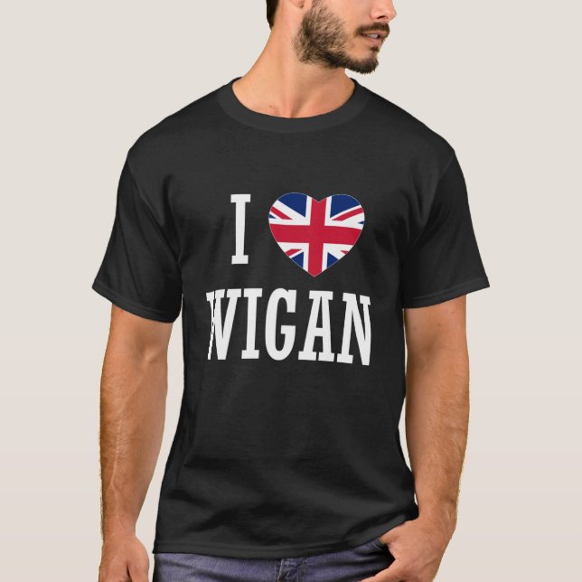 I Love Wigan England Union Jack Flag Heart English T-Shirt (Front)