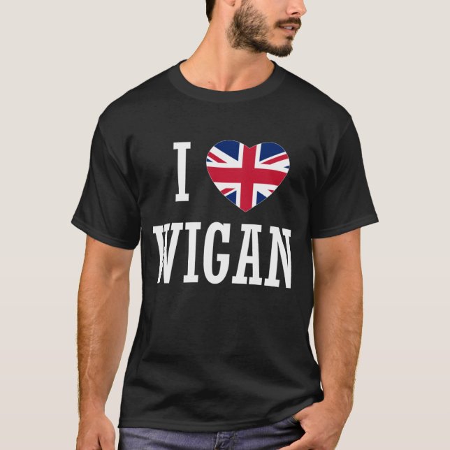 I Love Wigan England Union Jack Flag Heart English T-Shirt (Front)
