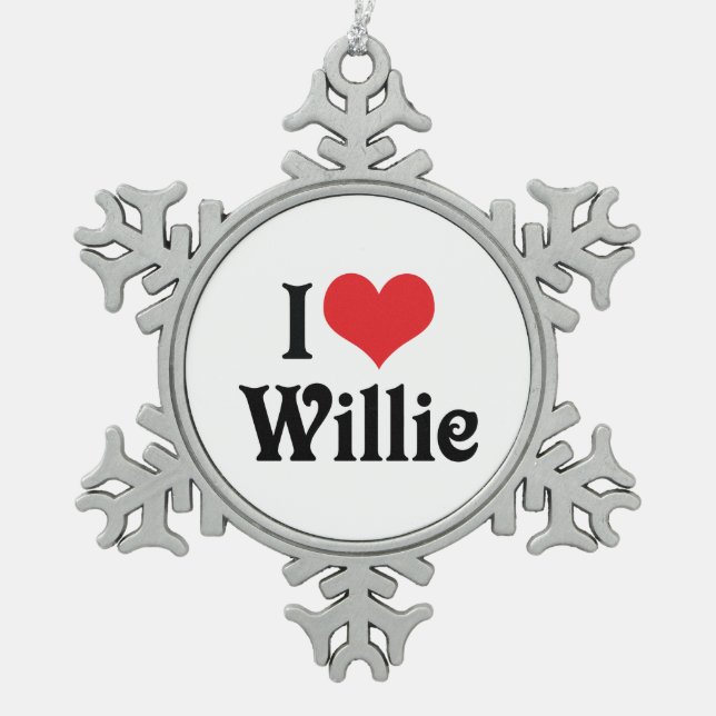 I Love Willie Snowflake Pewter Christmas Ornament (Front)