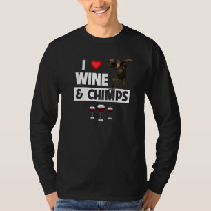 I Love Wine and Chimps Drinking Chimpanzee Monkey T-Shirt