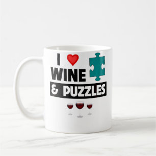 I Love Wine And Jigsaw Puzzles Fun Game Drinking M Coffee Mug