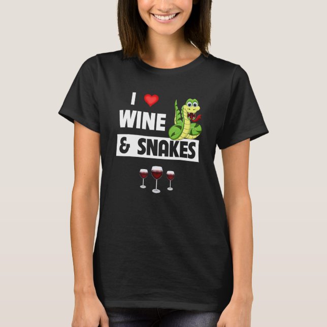 I Love Wine and Snakes Reptile Funny Drinking Glas T-Shirt (Front)