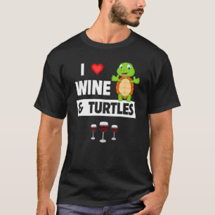 I Love Wine and Turtles Drinking Glass Tortoise Re T-Shirt