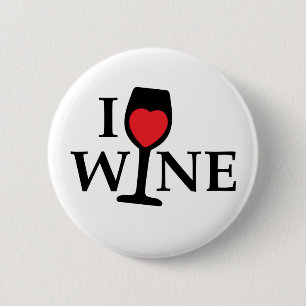 I love wine, I like wine with red heart 6 Cm Round Badge