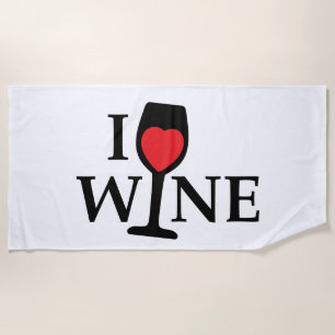 I love wine, I like wine with red heart Beach Towel