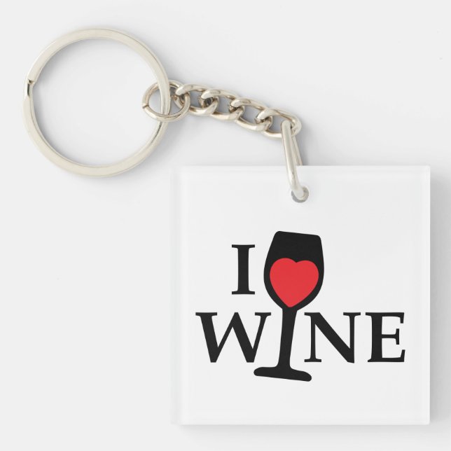 I love wine, I like wine with red heart Key Ring (Front)