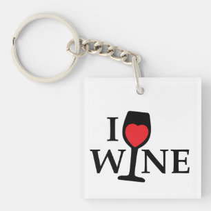 I love wine, I like wine with red heart Key Ring