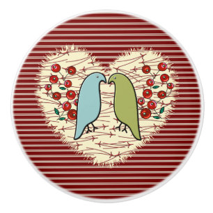 I Love Winter Birds and Berries  Ceramic Knob
