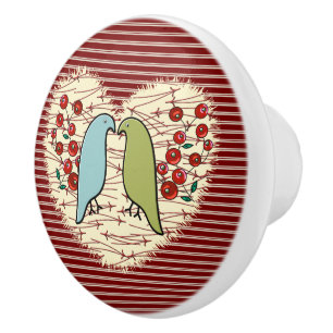 I Love Winter Birds and Berries  Ceramic Knob