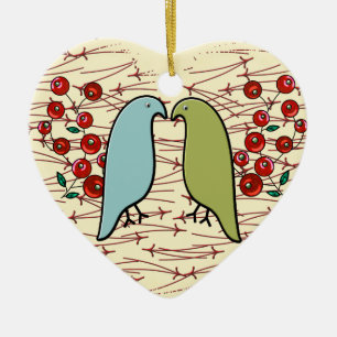 I Love Winter Birds and Berries Personalized Ceramic Tree Decoration