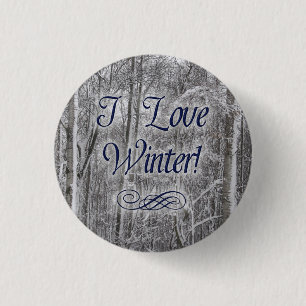 "I Love Winter" Snow-Covered Trees Button