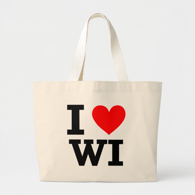I Love Wisconsin Design Large Tote Bag (Front)