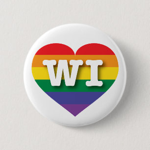 I love Wisconsin Gay Pride Rainbow Heart 6 Cm Round Badge