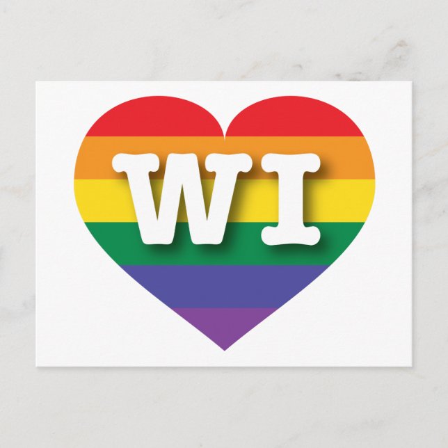 I Love Wisconsin Rainbow Heart Postcard (Front)