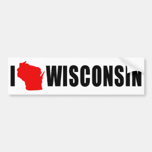 I Love Wisconsin Shape Bumper Sticker