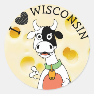 I Love Wisconsin Swiss Cheese and Cow Stickers