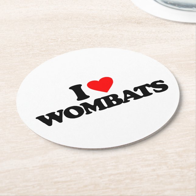 I LOVE WOMBATS ROUND PAPER COASTER (Angled)