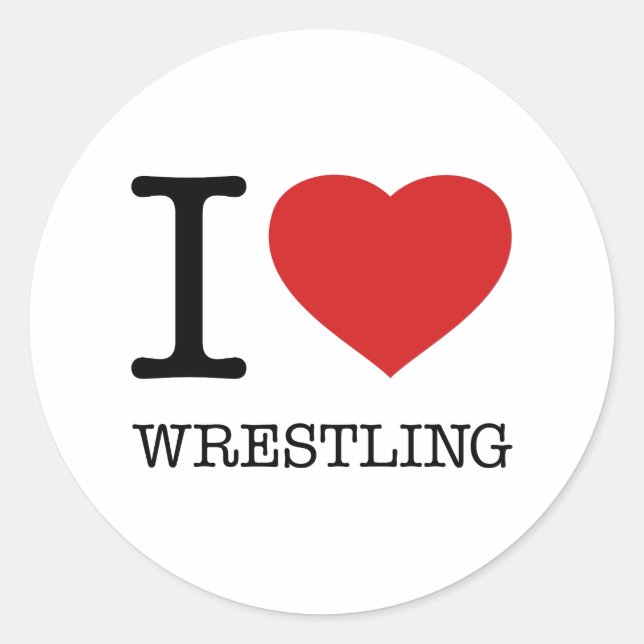 I LOVE WRESTLING CLASSIC ROUND STICKER (Front)