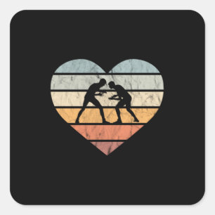 I Love Wrestling Retro Heart Square Sticker