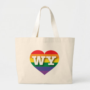 I love Wyoming Gay Pride Rainbow Heart Large Tote Bag