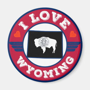 I Love Wyoming State Flag and Map Magnet