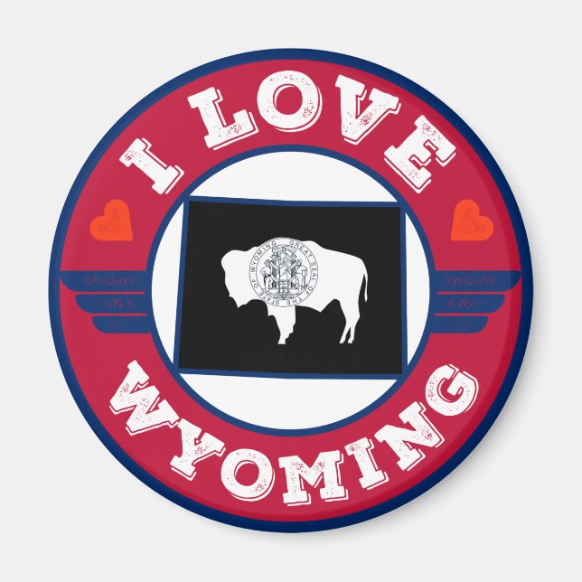 I Love Wyoming State Flag and Map Magnet (Front)