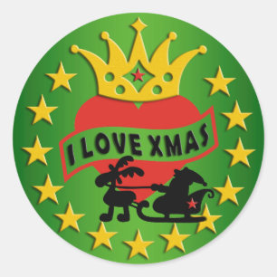 I LOVE Xmas + your background Classic Round Sticker
