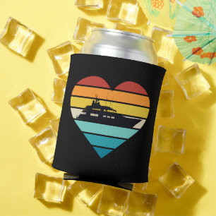 I Love Yacht Captain Ship Retro Sunset Can Cooler