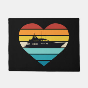 I Love Yacht Captain Ship Retro Sunset Doormat