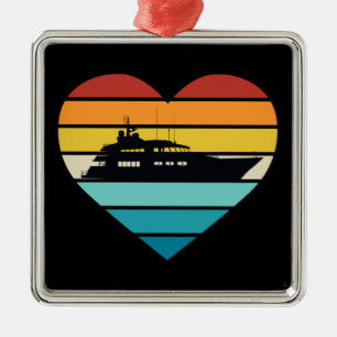 I Love Yacht Captain Ship Retro Sunset Metal Tree Decoration