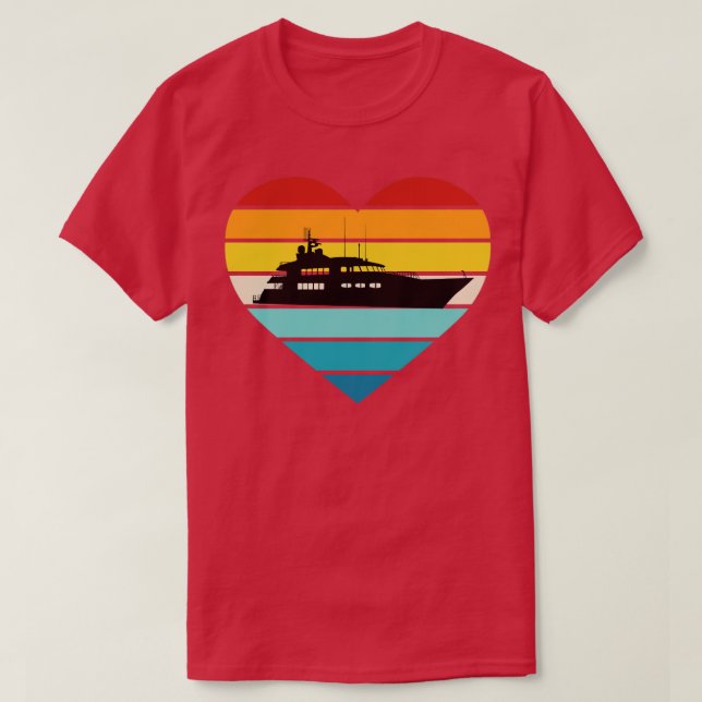 I Love Yacht Captain Ship Retro Sunset T-Shirt (Design Front)