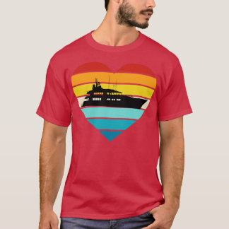I Love Yacht Captain Ship Retro Sunset T-Shirt