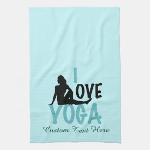 I Love Yoga Custom Teal Tea Towel