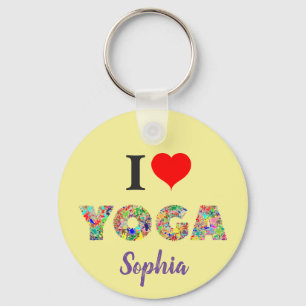 I Love Yoga   I Heart Yoga Colourful Add Name Key Ring