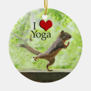 I Love Yoga Squirrel Ceramic Tree Decoration