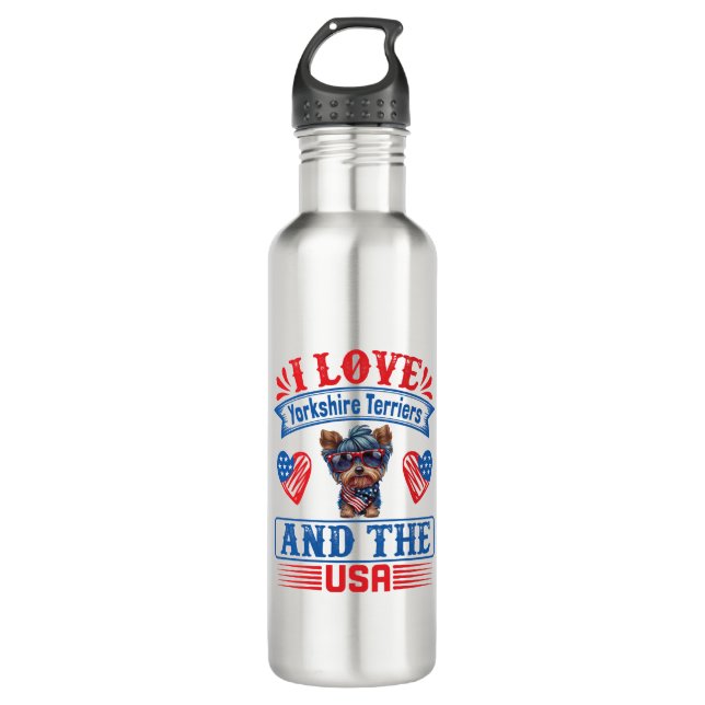 I love Yorkshire Terriers and the USA 01 710 Ml Water Bottle (Front)