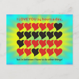 I LOVE YOU 24 hours a day yellow cyan shine Postcard