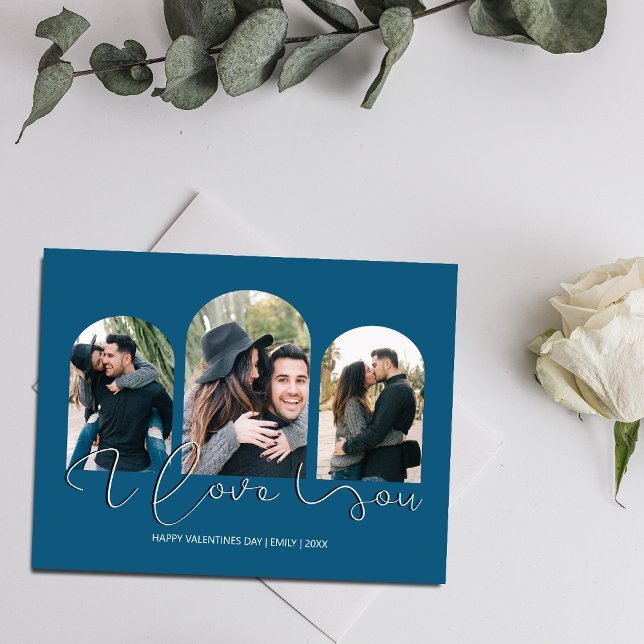 I Love You | 3 Arched Photo Collage Valentines Day Holiday Card (Creator Uploaded)