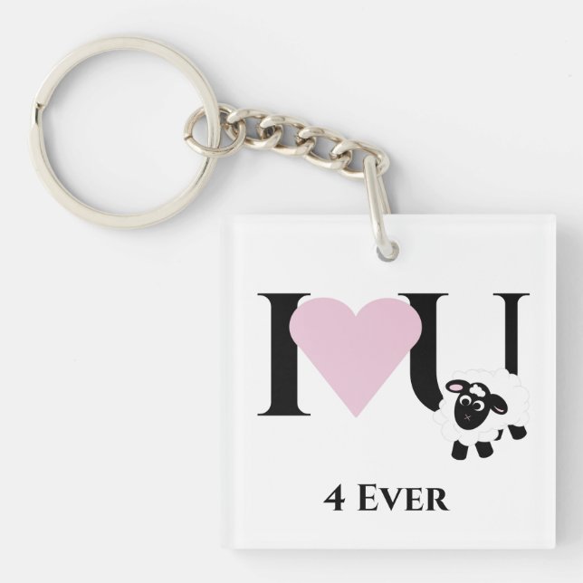 I love You 4 Ever Cute Sheep Cartoon Keychain (Front)