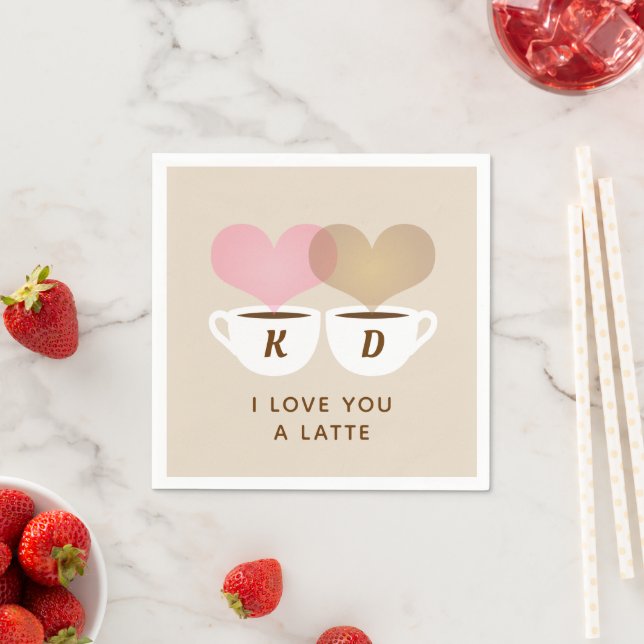 I Love You A Latte Custom Monogram Initials Coffee Napkin (Insitu)