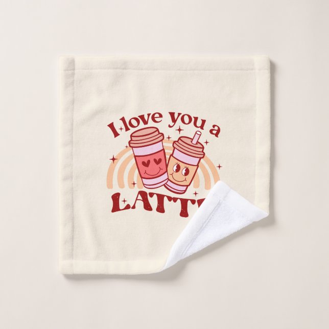 I Love You A Latte | Cute Coffee Cup Pun Bath Towel Set (Wash Cloth)
