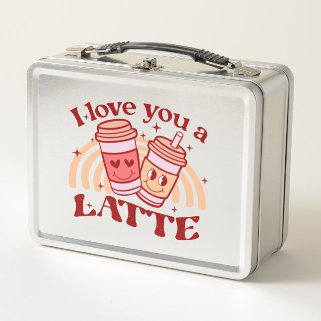 I Love You A Latte | Cute Coffee Cup Pun Metal Lunch Box (Front)