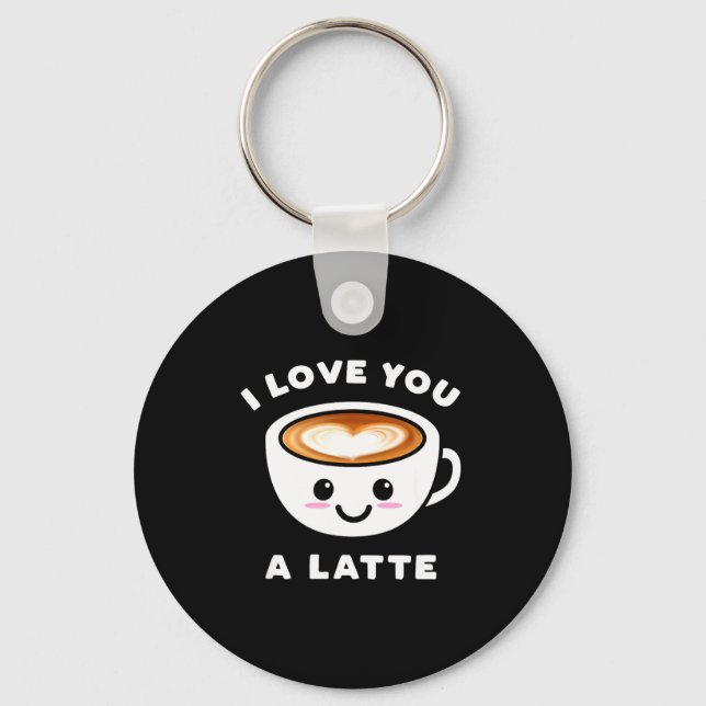 I Love You A Latte Funny Cute Coffee Heart Valenti Key Ring (Front)