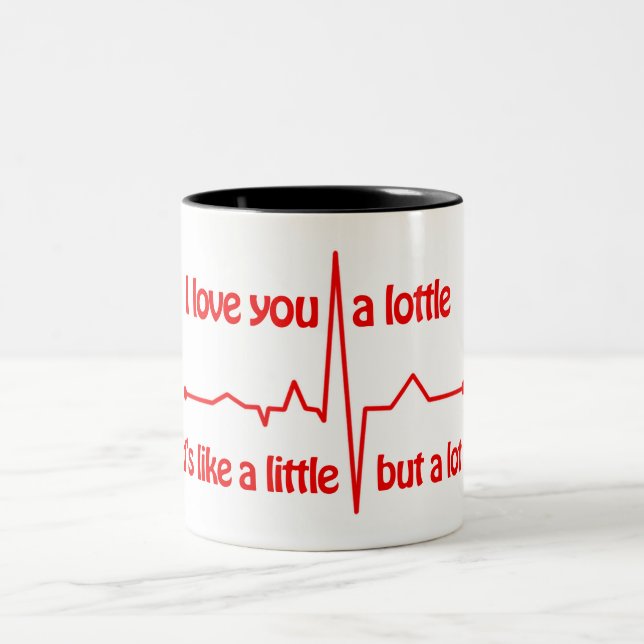 I love you a lottle, heartbeat cute romantic meme  Two-Tone coffee mug (Center)