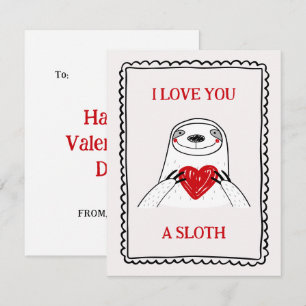 I Love You A Sloth Funny Kids Valentine's Day Card