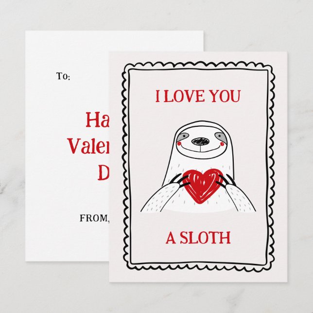 I Love You A Sloth Funny Kids Valentine's Day Card (Front/Back)