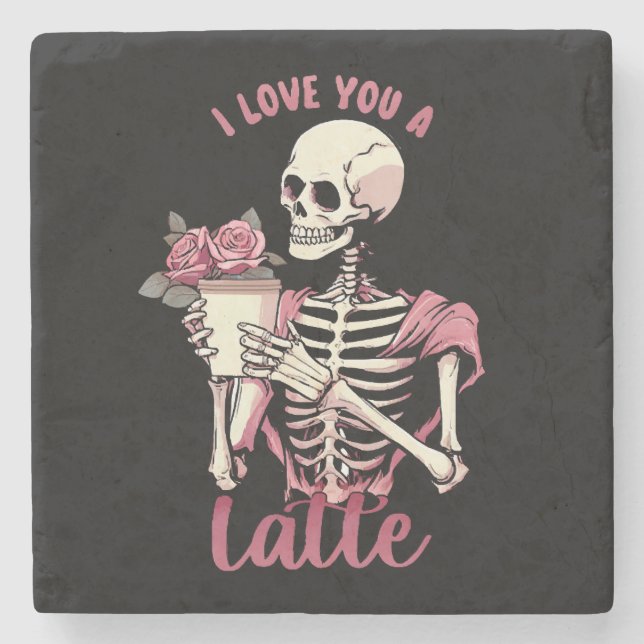 I love you a valentines day skeleton stone coaster (Front)