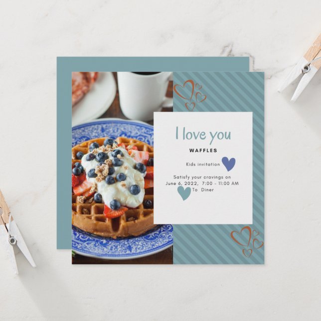 I Love You A Waffle Lot Heart Kids  Invitation (Front/Back In Situ)
